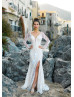Long Sleeve Ivory Lace Slit Backless Wedding Dress